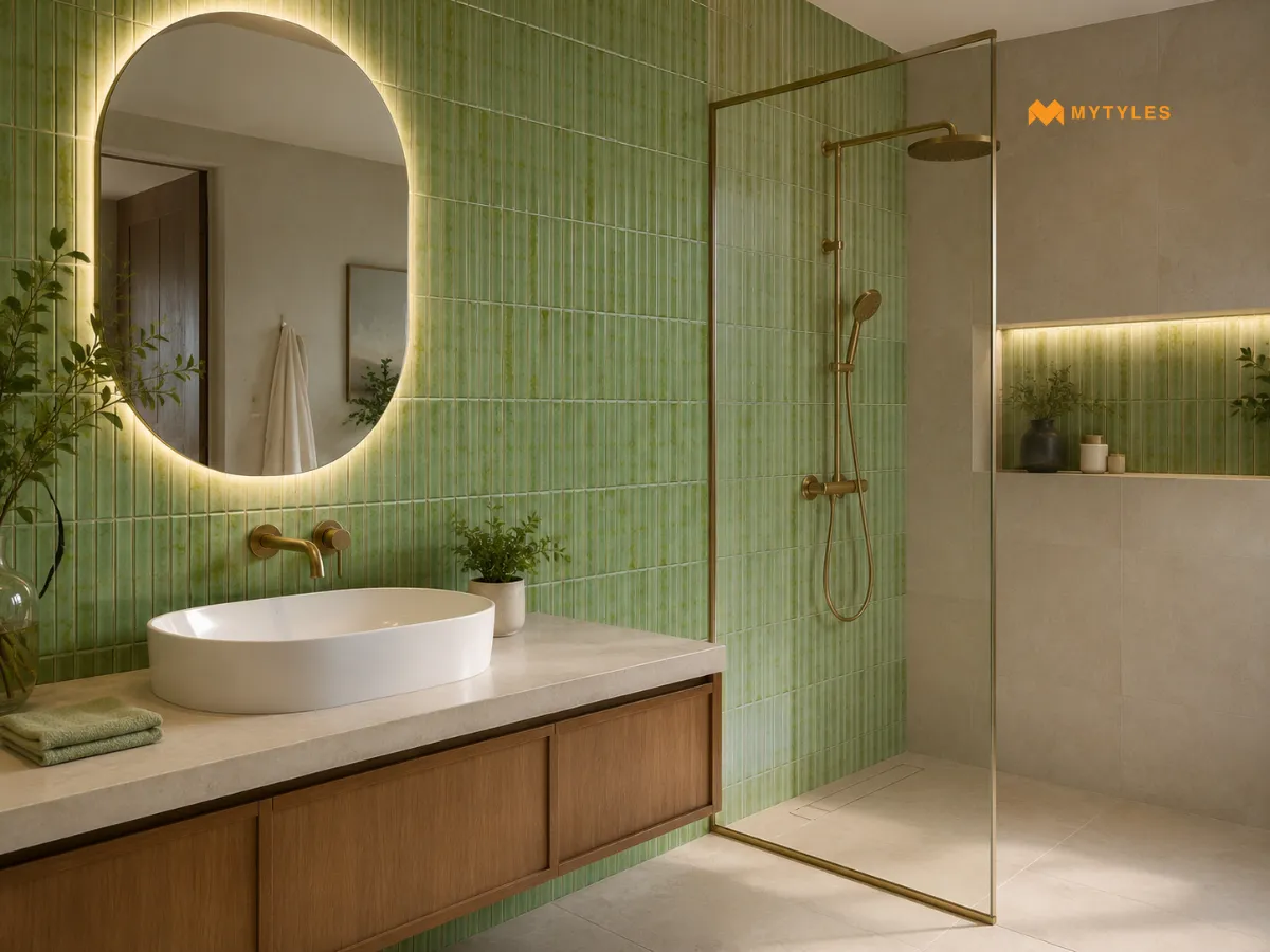 Sage Green KitKat Tiles for a Fresh Bathroom Accent